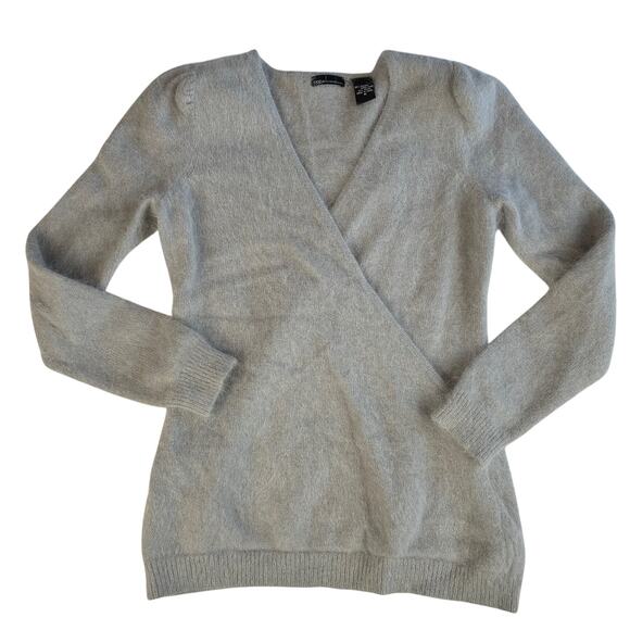 Vtg Ballet Faux Wrap Sweater Angora Blend Women M Gray Moda Int’l Soft‎ Fuzzy - Picture 2 of 12